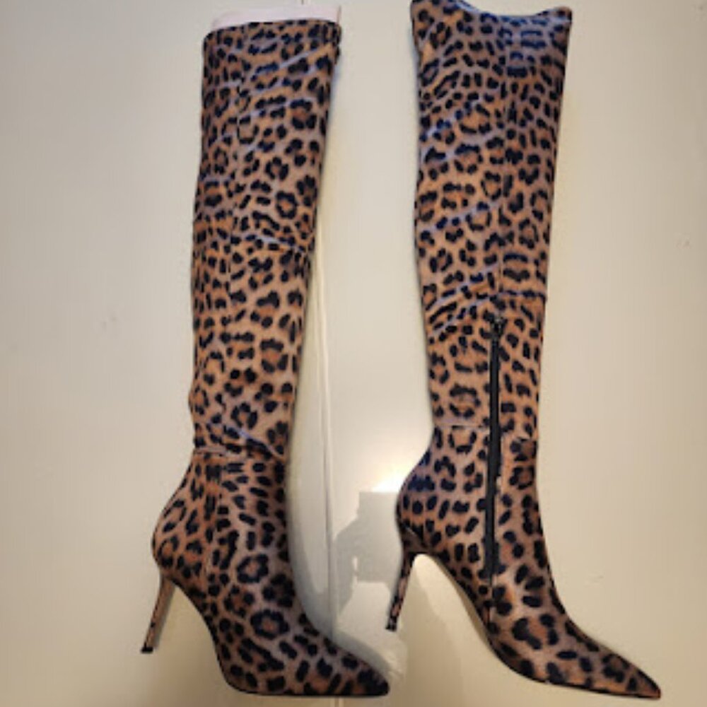 Katy Perry Thigh-High Leopard Print Stiletto Boots